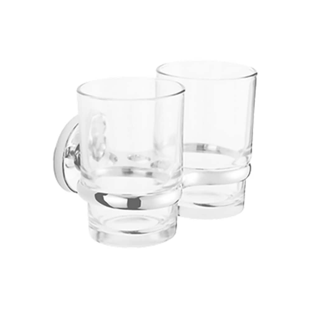 Set pahar baie cu suport SANOBI SA-12, montaj perete, 2 pahare, crom