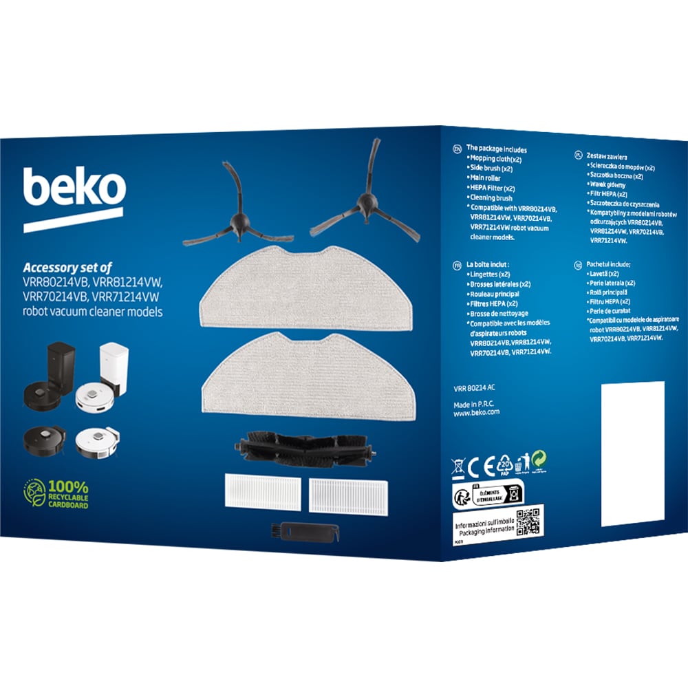 Kit aspirator robot BEKO VRR80214AC: 2 lavete + Rola + 2 perii laterale + 2 filtre Hepa + Accesoriu pentru curatat