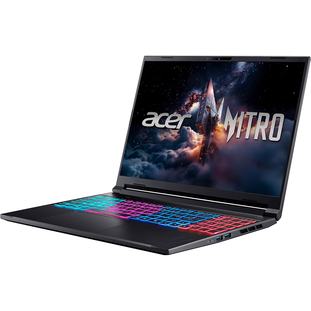 Laptop Gaming ACER Nitro V16S AI ANV16S-71-795F, Intel Core 7 240H pana la 5.2GHz, 16" WUXGA, 16GB, SSD 1TB, NVIDIA GeForce RTX 5060 8GB, Free DOS, Obsidian Black