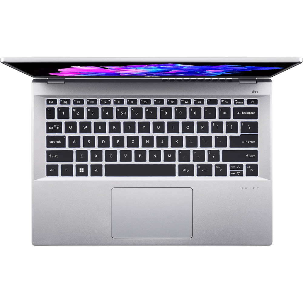 Laptop ACER Swift Go 14 SFG14-42-R90G, AMD Ryzen 5 7640U pana la 4.9GHz, 14" 2.2K, 16GB, SSD 512GB, AMD Radeon Graphics, Free DOS, argintiu