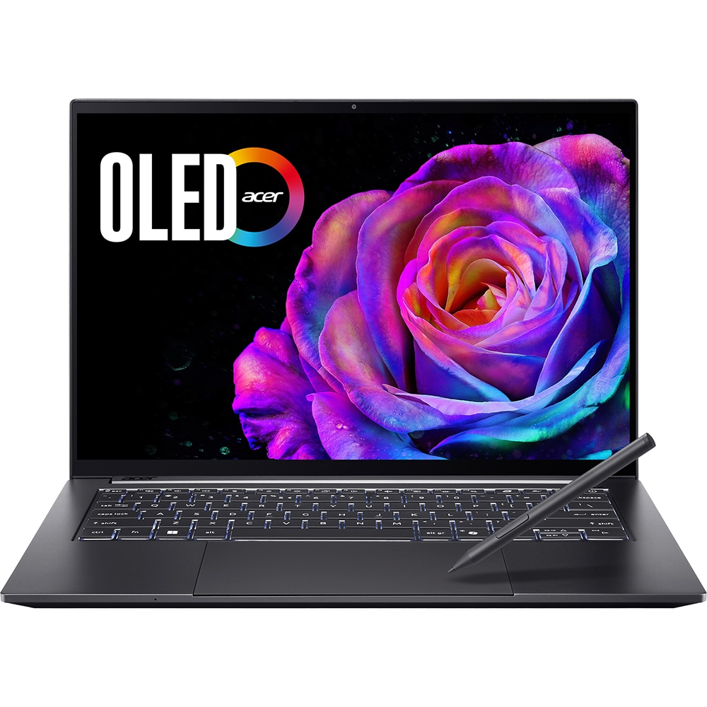 Laptop ACER Swift X 14 OLED SFX14-73G-91ZL, Intel Core Ultra 9 285H pana la 5.4GHz, 14.5" 2.8K, 32GB, SSD 2TB, NVIDIA GeForce RTX 5060 8GB, Windows 11 Home, Titanium Gray