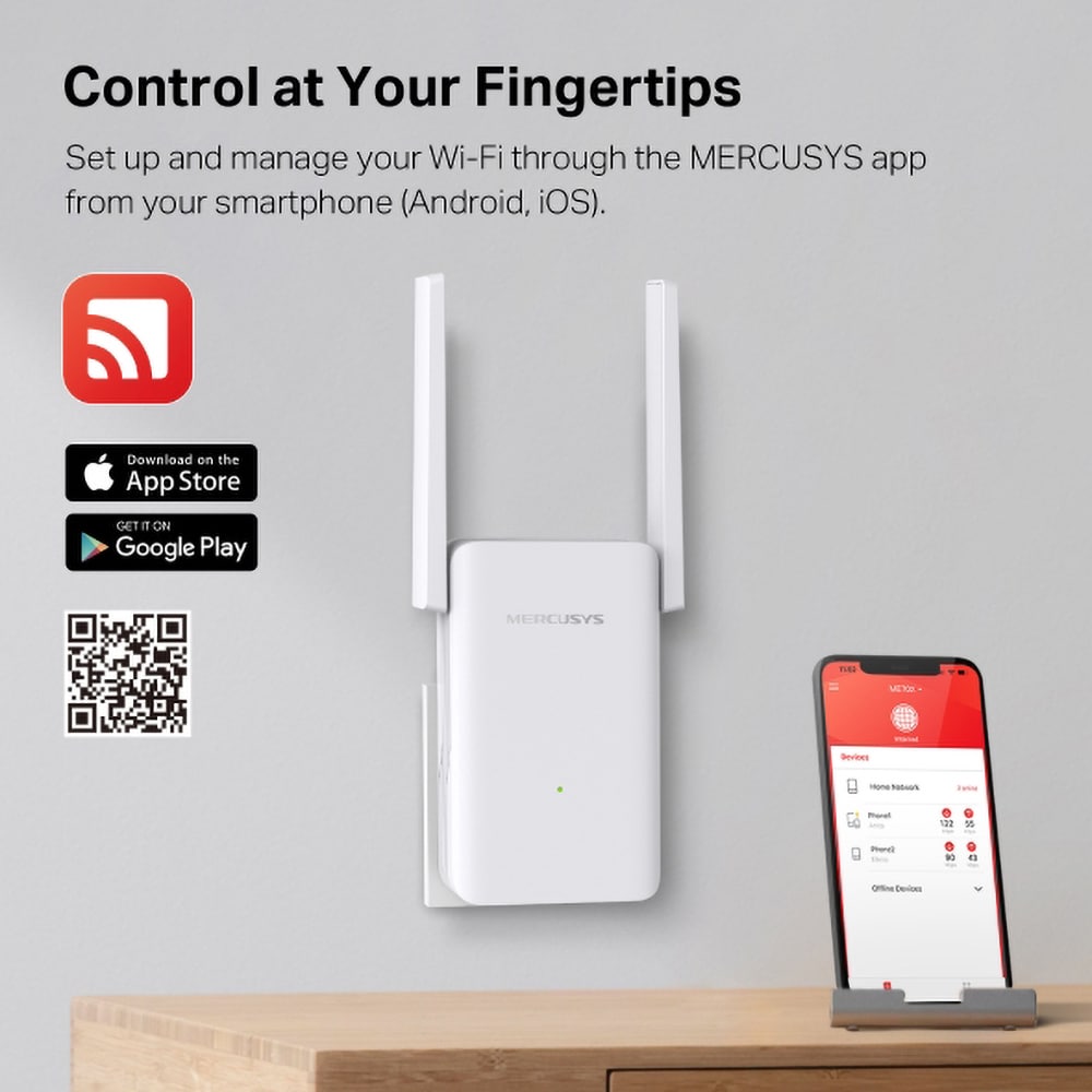 Wireless Range Extender MERCUSYS ME70X AX1800, Wi-Fi 6, Dual-Band 574+1201 Mbps, alb