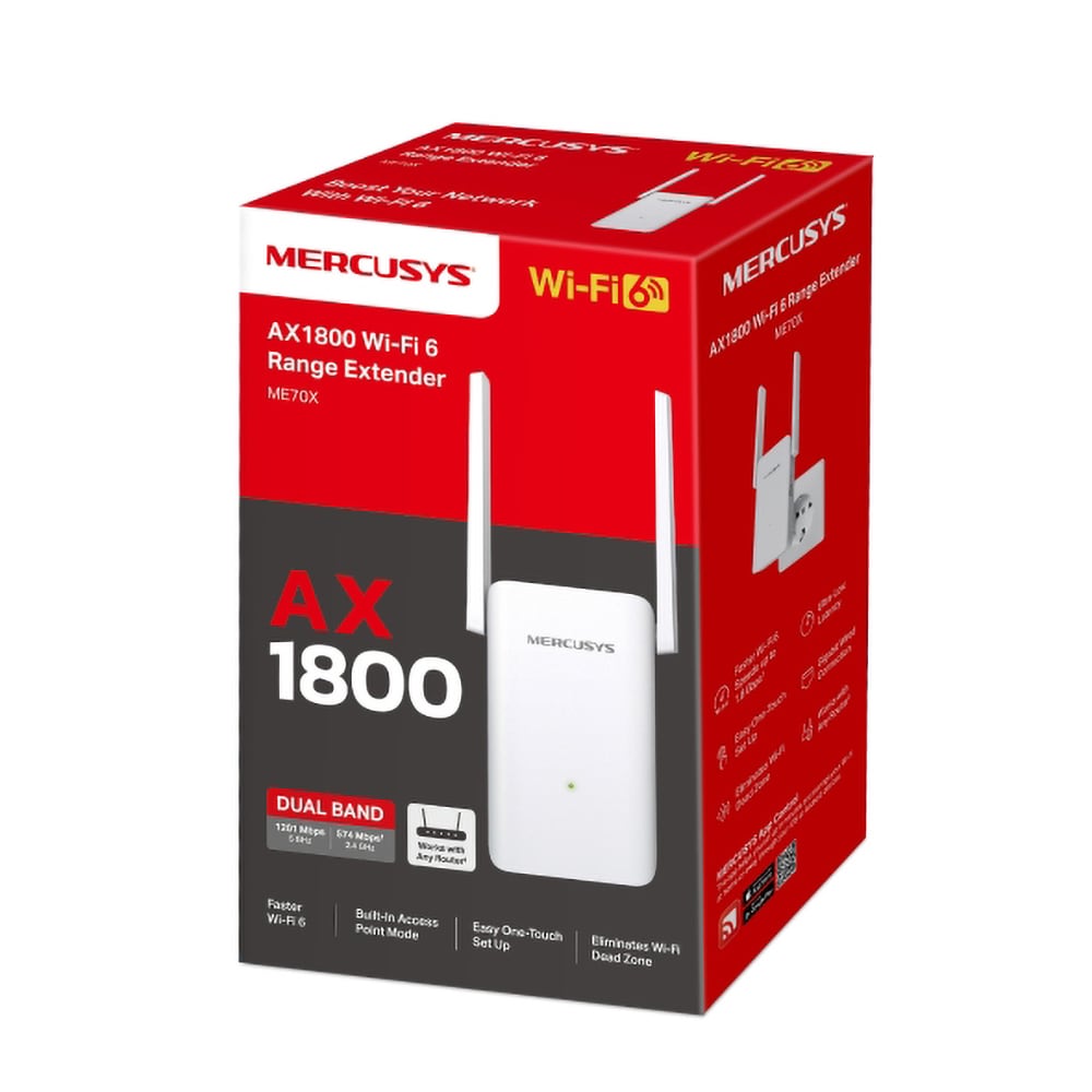 Wireless Range Extender MERCUSYS ME70X AX1800, Wi-Fi 6, Dual-Band 574+1201 Mbps, alb