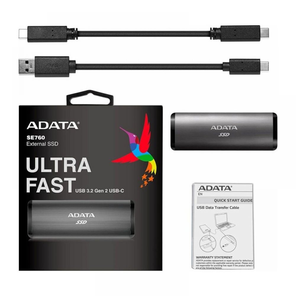 SSD extern ADATA SE760, 2TB, USB 3.2 Gen 2 Type-C, gri