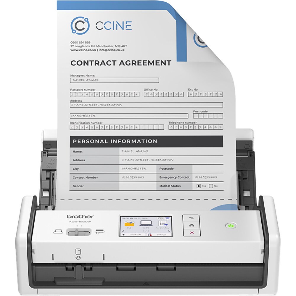 Scanner Brother ADS-1800, A4, USB, Wi-Fi, alb