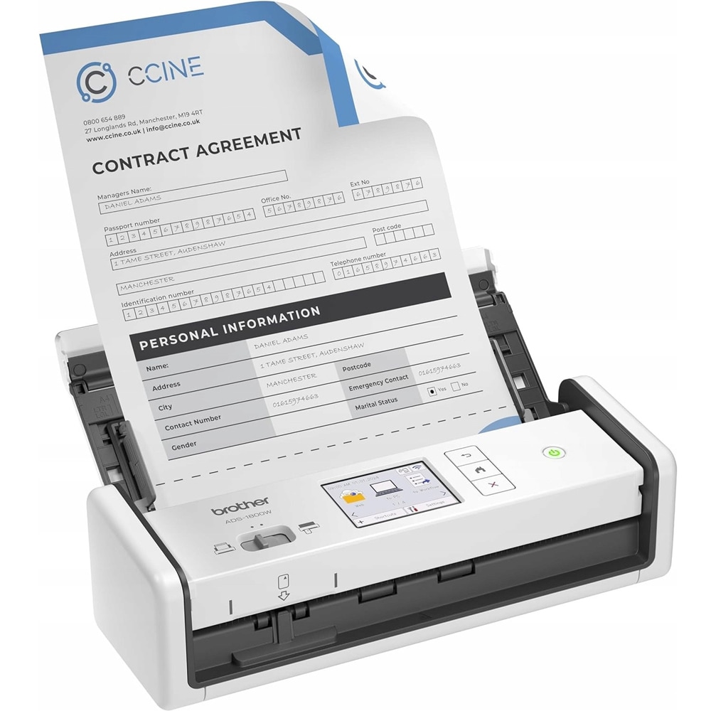 Scanner Brother ADS-1800, A4, USB, Wi-Fi, alb