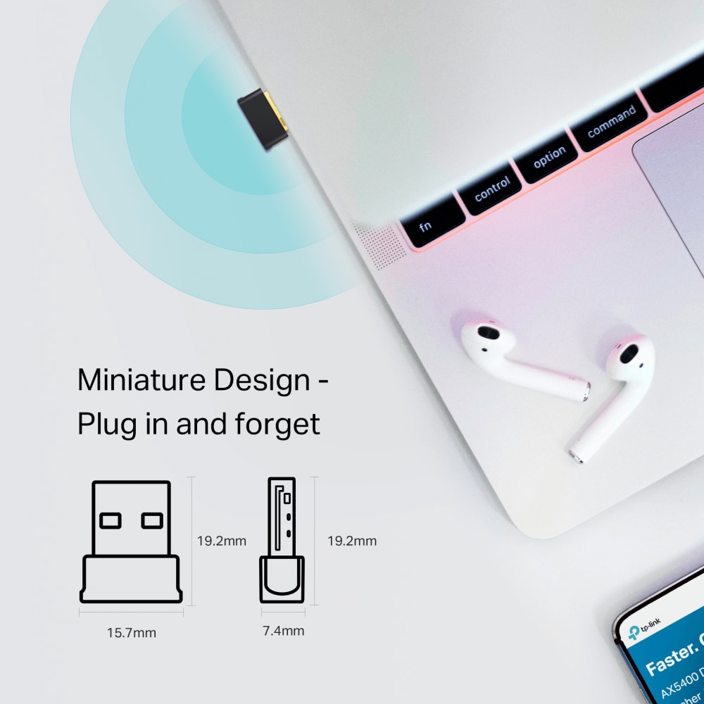 Adaptor nano USB Wireless TP-LINK Archer T2UB Nano AC600, Dual-Band 200 + 433 Mbps, negru