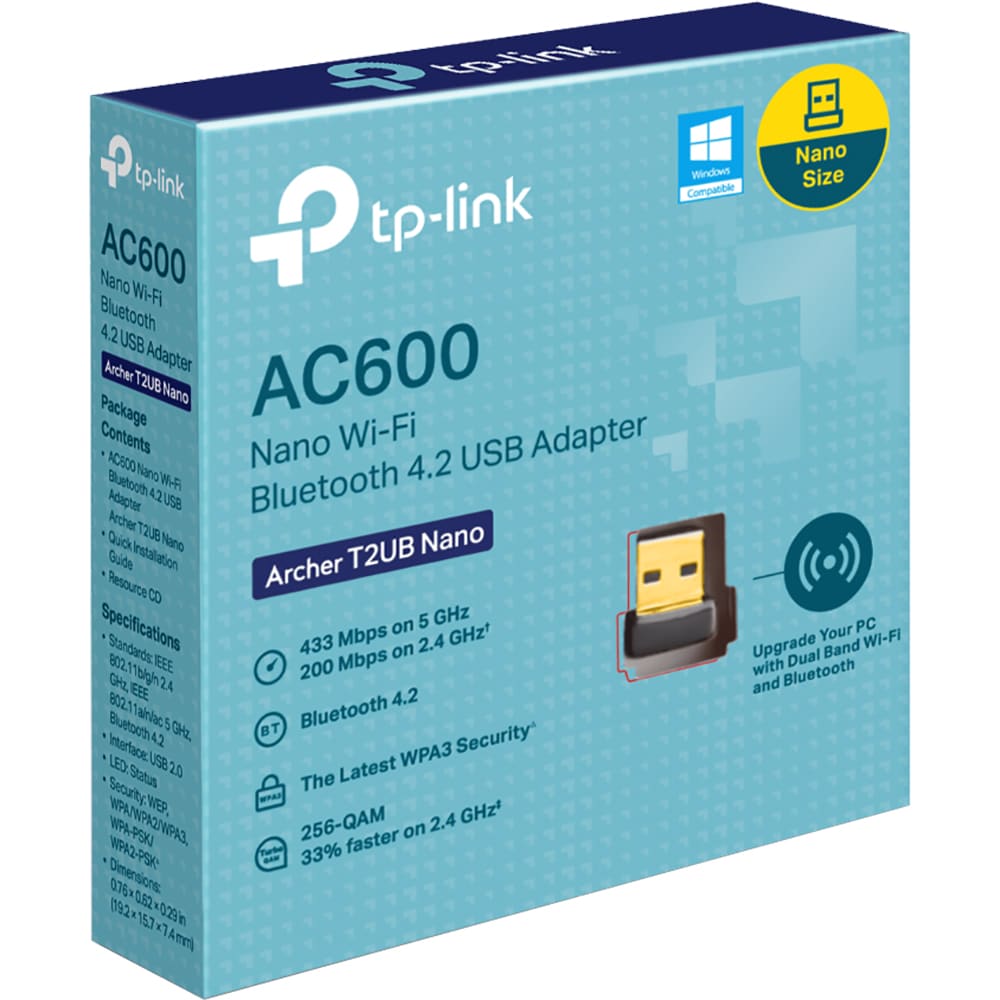 Adaptor nano USB Wireless TP-LINK Archer T2UB Nano AC600, Dual-Band 200 + 433 Mbps, negru