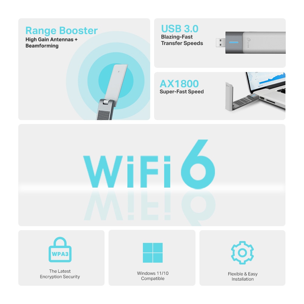 Adaptor USB Wireless TP-LINK Archer TX20UH AX1800, Dual-Band 574 + 1201 Mbps, gri