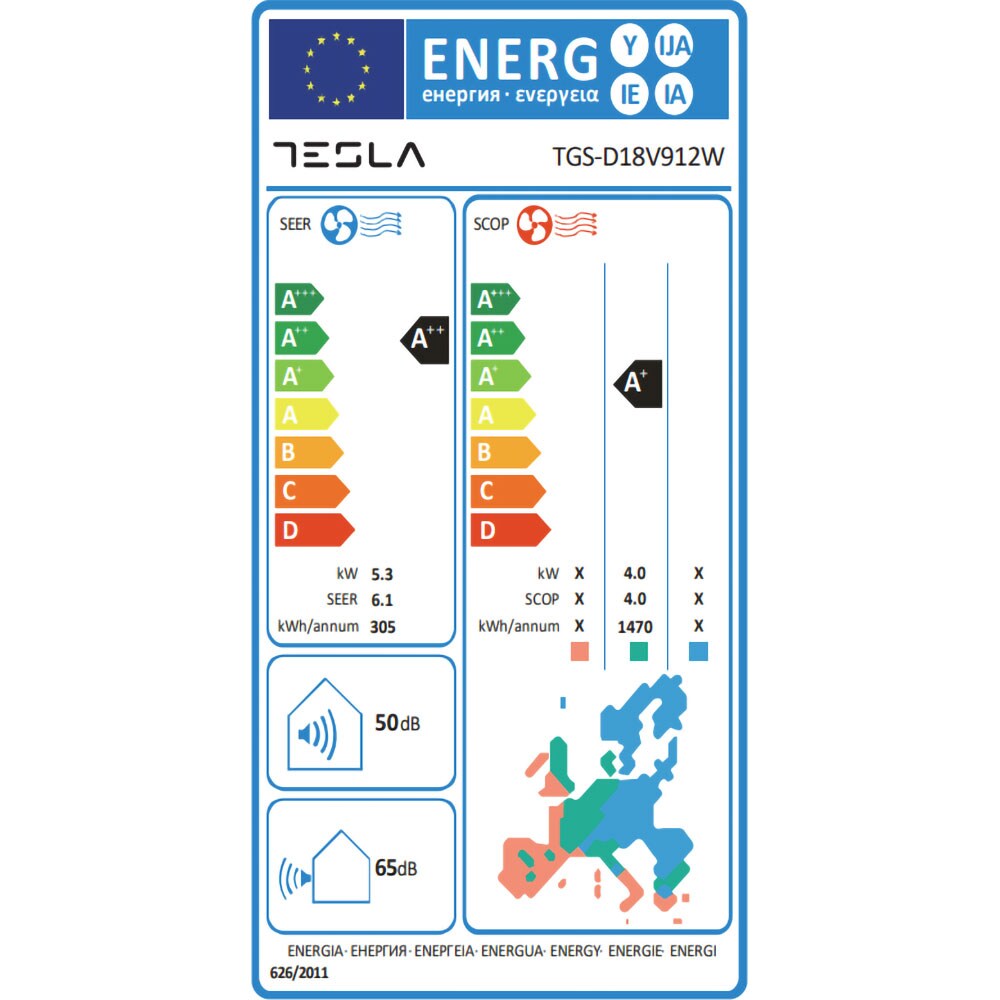 Sistem aer conditionat pentru 2 incaperi TESLA TGS-D18V912W, 1 x 12000BTU/1 x 9000 BTU, A++/A+, Inverter, Wi-Fi, alb