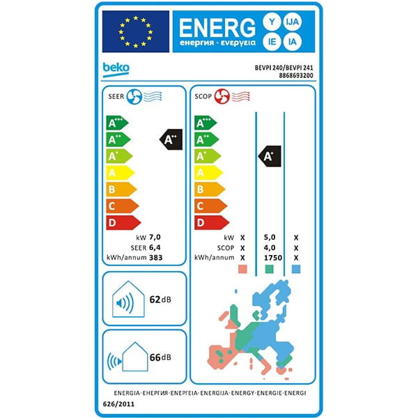 Aer conditionat BEKO BEVPI240, 24000 BTU, A++/A+, Functie Incalzire, Inverter, kit instalare inclus, alb