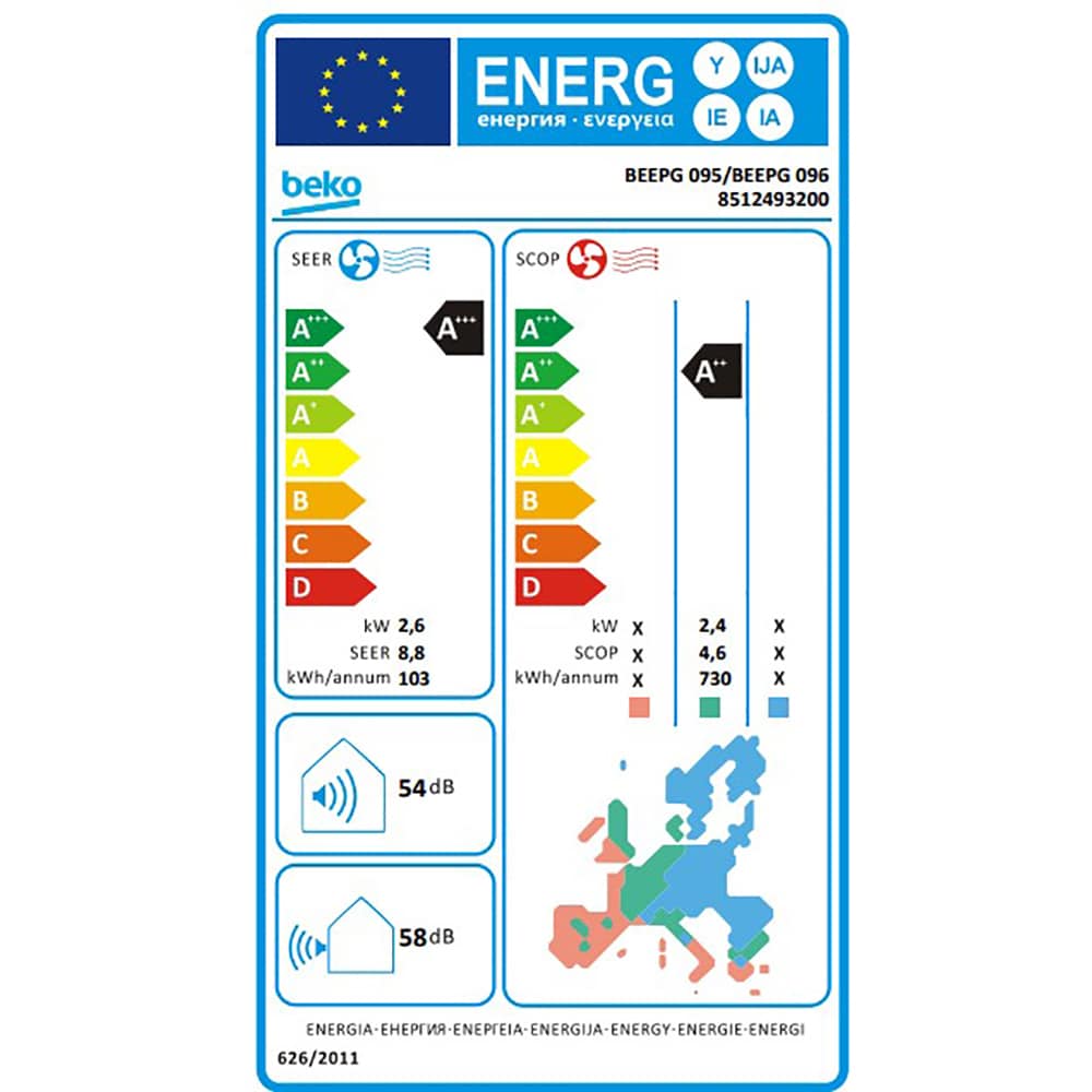 Aer conditionat BEKO BEEPG095, 9000 BTU, A+++/A++, Wi-Fi, Functie Incalzire, Inverter, kit instalare inclus, alb