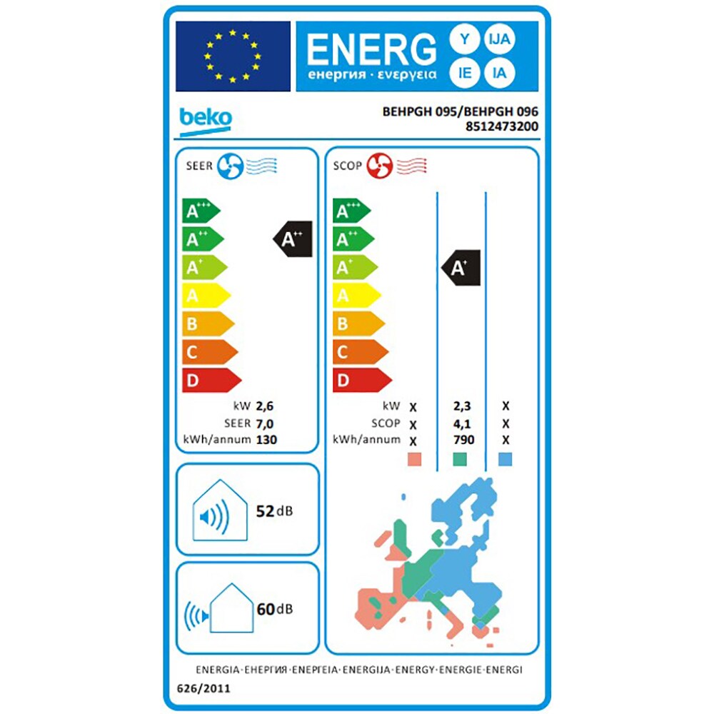 Aer conditionat BEKO BEHPGH095,9000 BTU, A++/A+, Wi-Fi, Functie Incalzire, Inverter, kit instalare inclus, alb