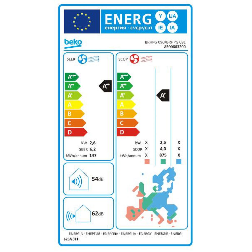 Aer conditionat BEKO BRHPG090, 9000 BTU, A++/A+, Functie Incalzire, Inverter, Wi-Fi, kit instalare inclus, alb