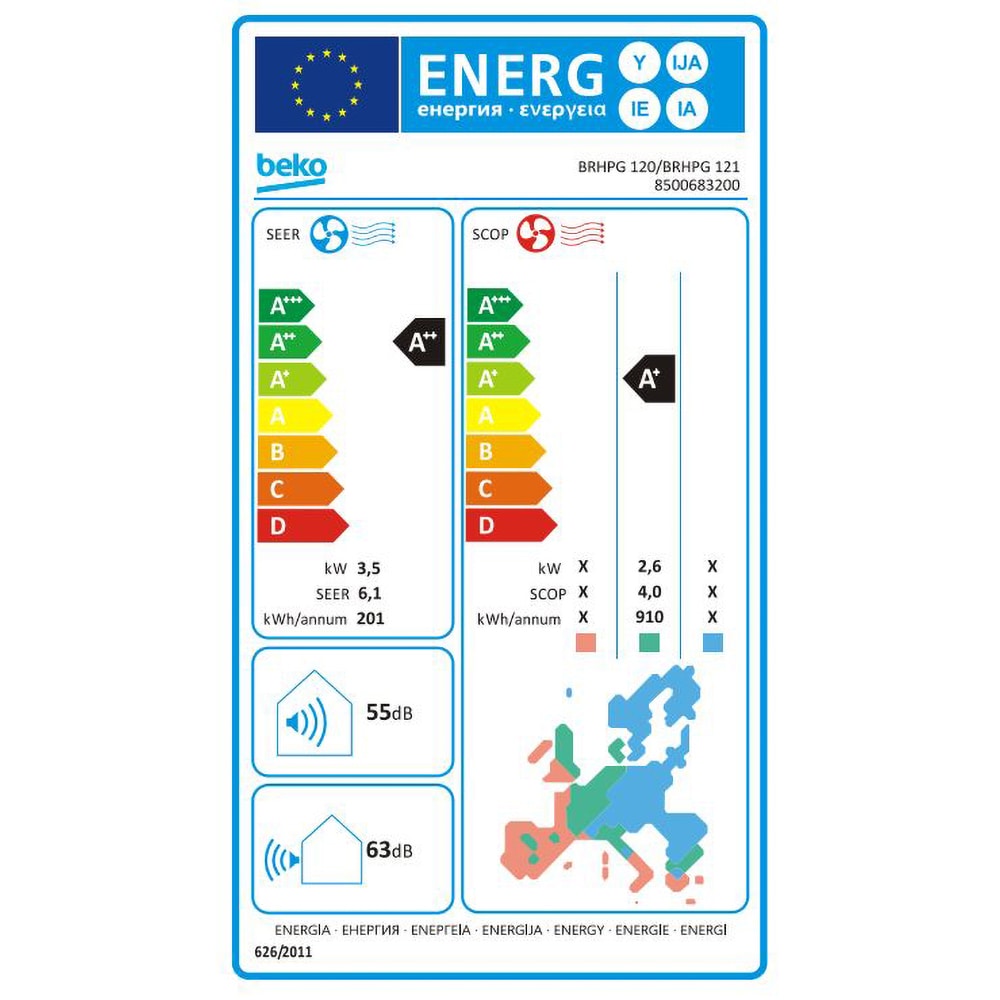 Aer conditionat BEKO BRHPG120, 12000 BTU, A++/A+, Functie Incalzire, Inverter, Wi-Fi, kit instalare inclus, alb