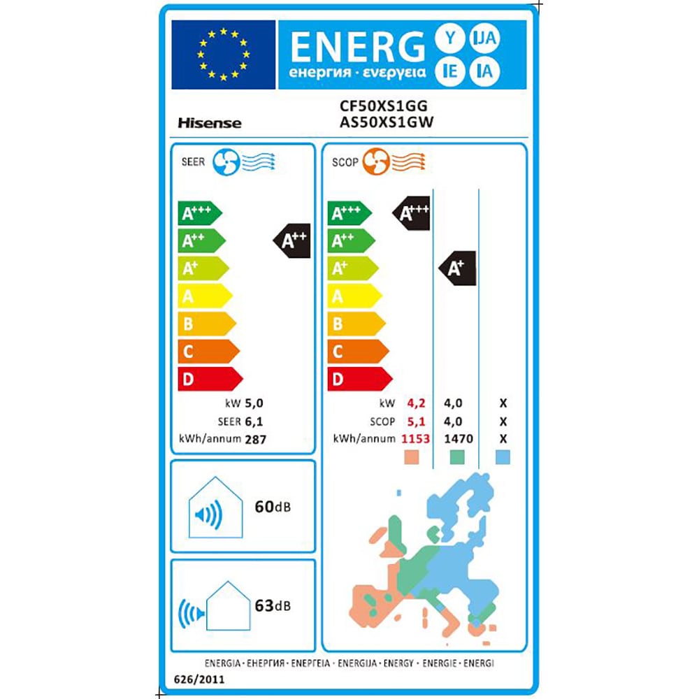 Aer conditionat HISENSE Hi-Smart, 18000 BTU,  A++/A+, Functie Incalzire, Wi-Fi, Kit de instalare inclus, alb