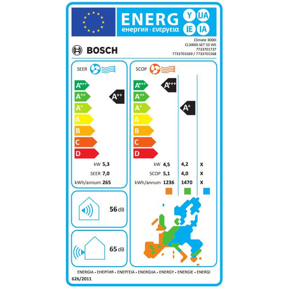 Aer conditionat BOSCH Climate 3000i, 18000 BTU, A++/A+, Functie Incalzire, Inverter, Afisaj, alb
