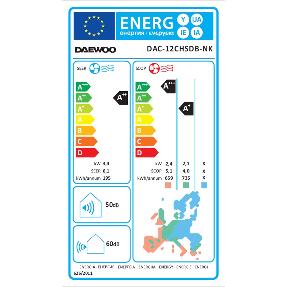 Aer conditionat DAEWOO DAC-12CHSDB-NK, A++/A+++, 12000 BTU, Wi-Fi, Functie Incalzire, Inverter, Afisaj, negru