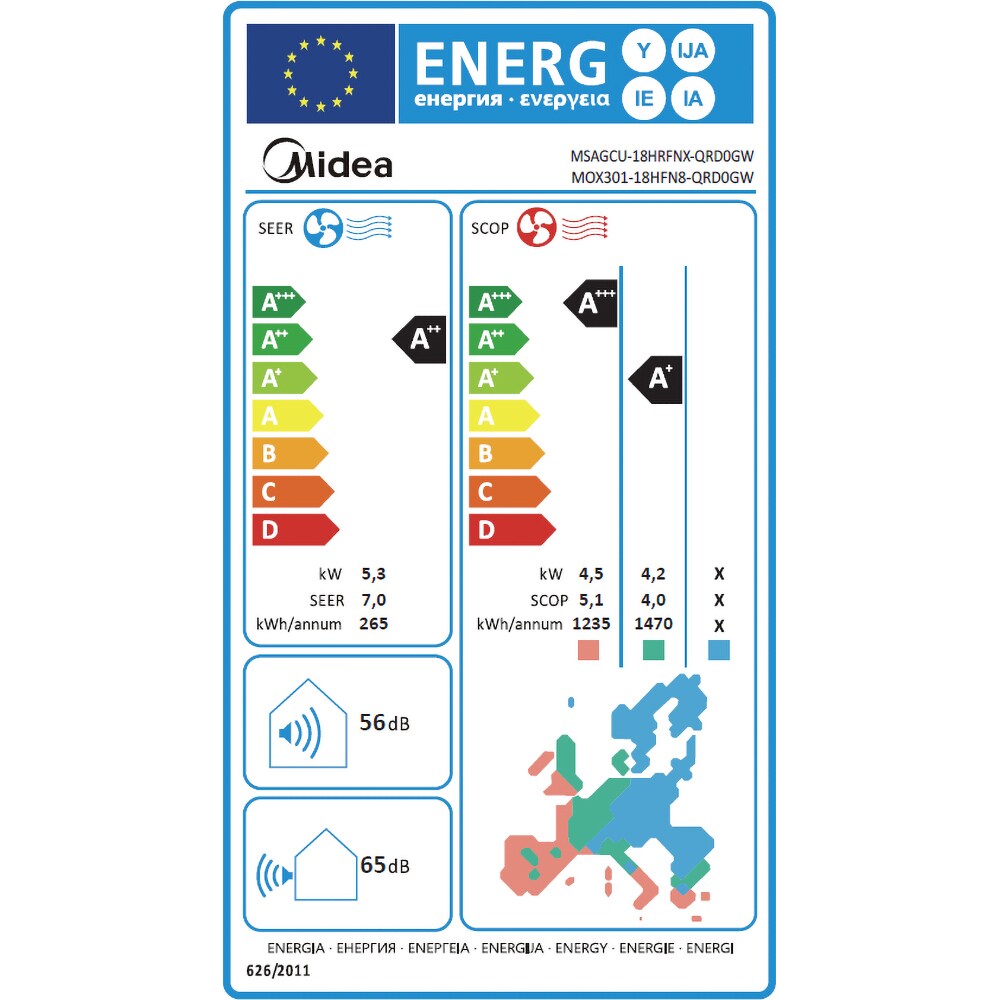 Aer conditionat MIDEA Xtreme Fresh AG12, 18000BTU, A++/A+, Functie Incalzire, Inverter, Wi-Fi, alb