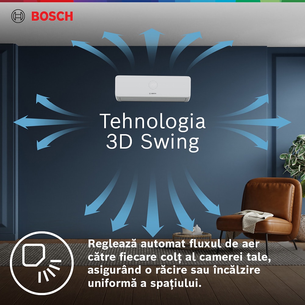 Sistem aer conditionat pentru 2 incaperi BOSCH Climate 3200i, 9000/12000 BTU, A++/A+, Inverter, Unitate externa 18000 BTU, Afisaj, alb