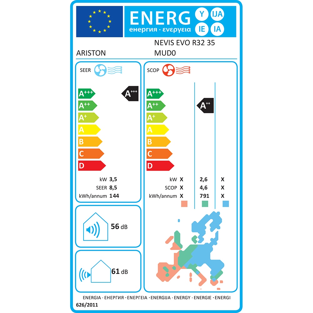 Aer conditionat ARISTON Nevis Evo, 1200BTU, A+++/A++, Wi-Fi, Functie Incalzire, Inverter, alb