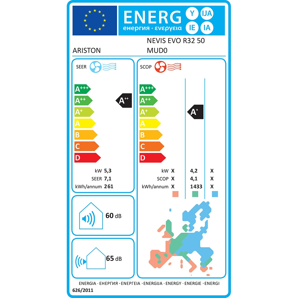 Aer conditionat ARISTON Nevis Evo, 1800BTU, A+++/A++, Wi-Fi, Functie Incalzire, Inverter, alb
