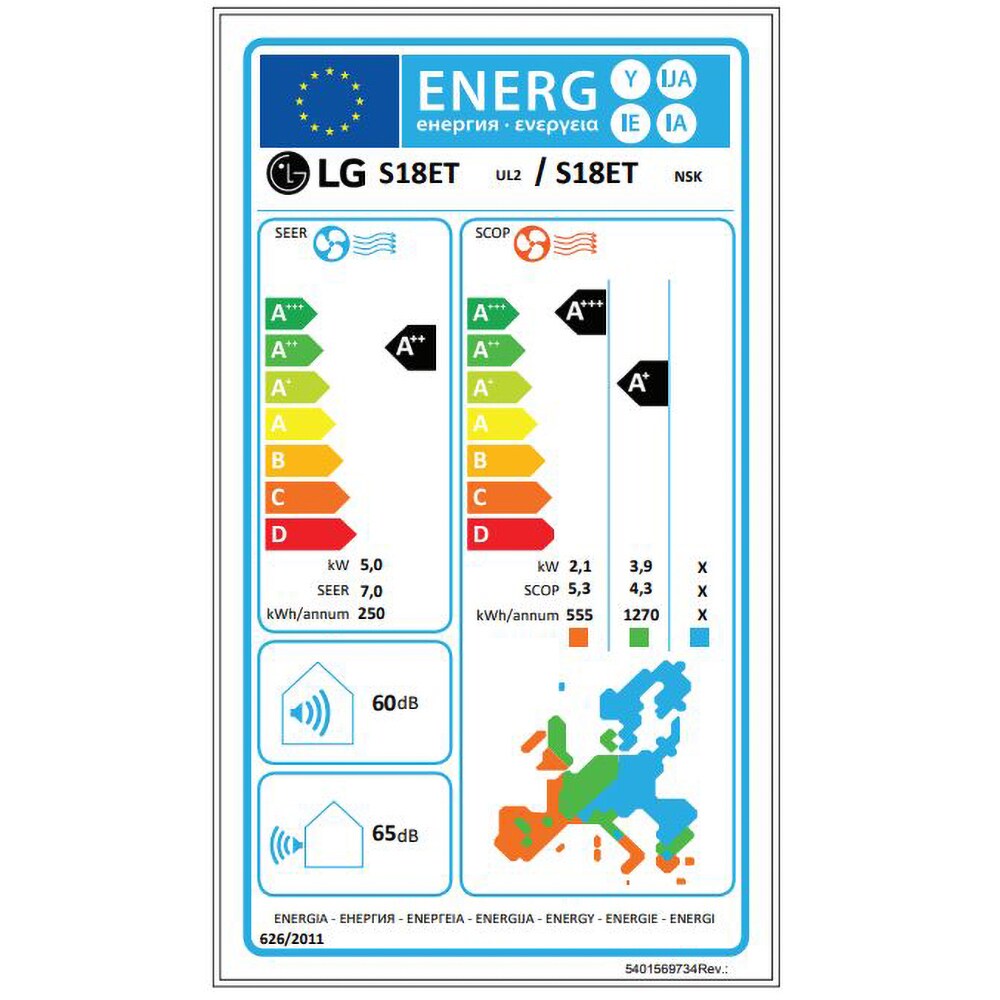 Aer conditionat LG S18ET, 18000 BTU, A++/A+, Functie Incalzire, Inverter, Wi-Fi, alb