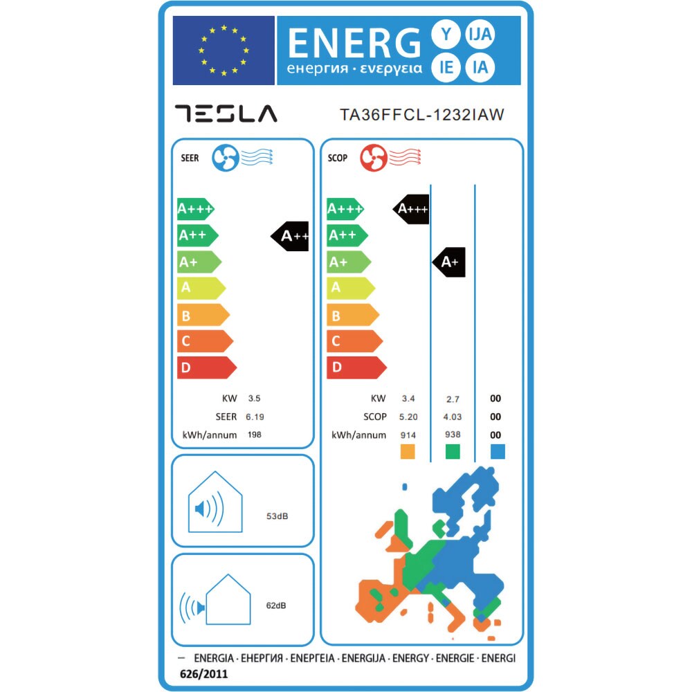 Aer conditionat TESLA TA36FFCL-1232IAW, 12000BTU, A++/A+, Inverter, Wi-Fi, alb