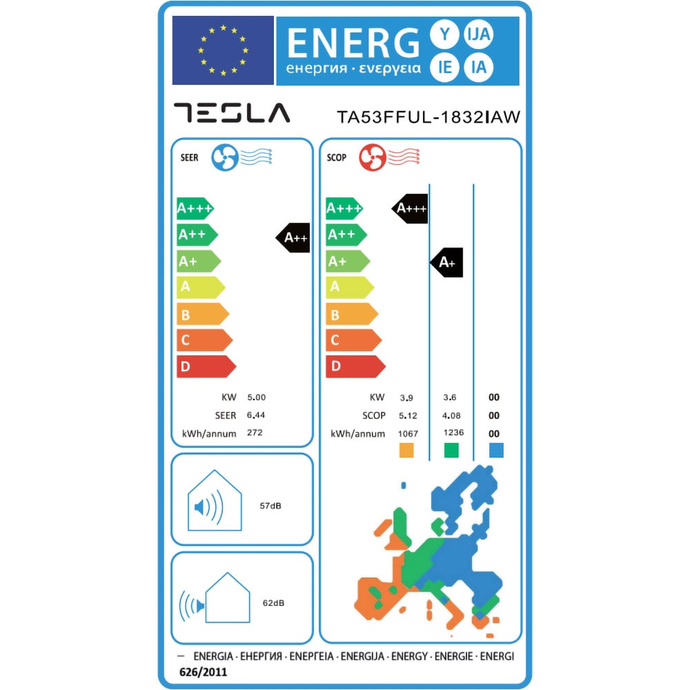Aer conditionat TESLA TA53FFUL-1832IAW, 18000 BTU, A++/A+, Inverter, Wi-Fi, alb
