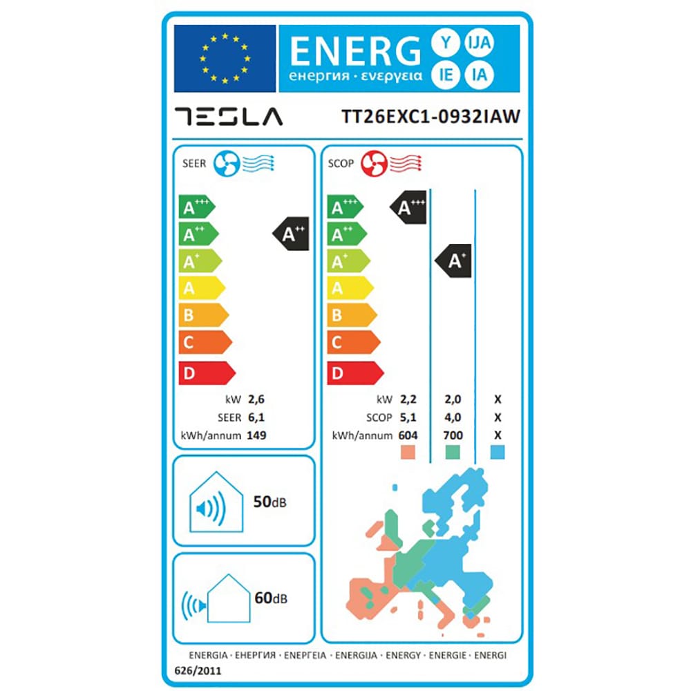Aer conditionat Ambient TT26EXC1, 9000BTU, A++/A+, Functie Incalzire, Inverter, Wi-Fi, alb