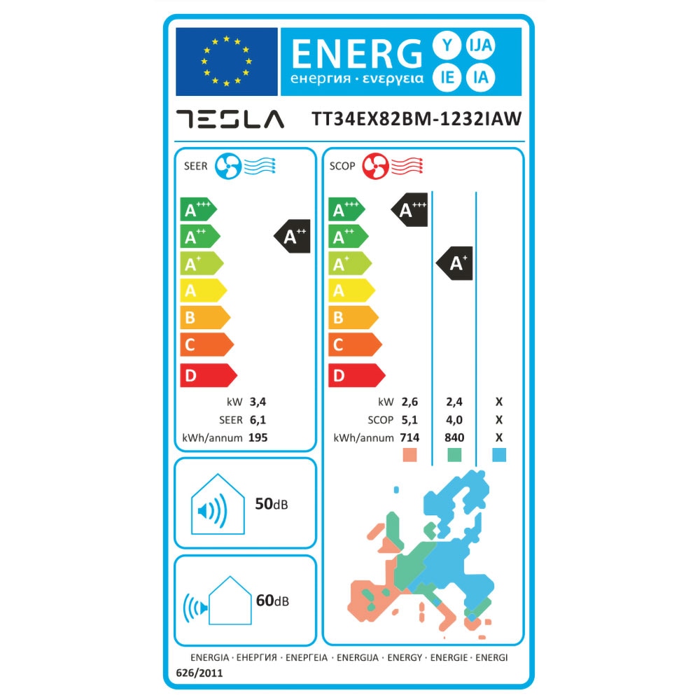 Aer conditionat TESLA TT34EX82BM-1232IAW, 12000 BTU, A++/A+, Functie Incalzire, Inverter, Wi-Fi, negru