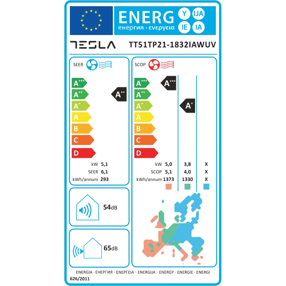 Aer conditionat TESLA Superior TT51TP21-1832IAWUV, 18000 BTU, A++/A+, Functie incalzire, Wi-Fi, alb
