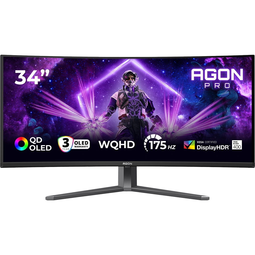 Monitor Gaming Curbat QD OLED AOC AG346UCD, 34", 2K, 175Hz, NVIDIA G-SYNC Compatible, AMD FreeSync Premium, boxe, negru