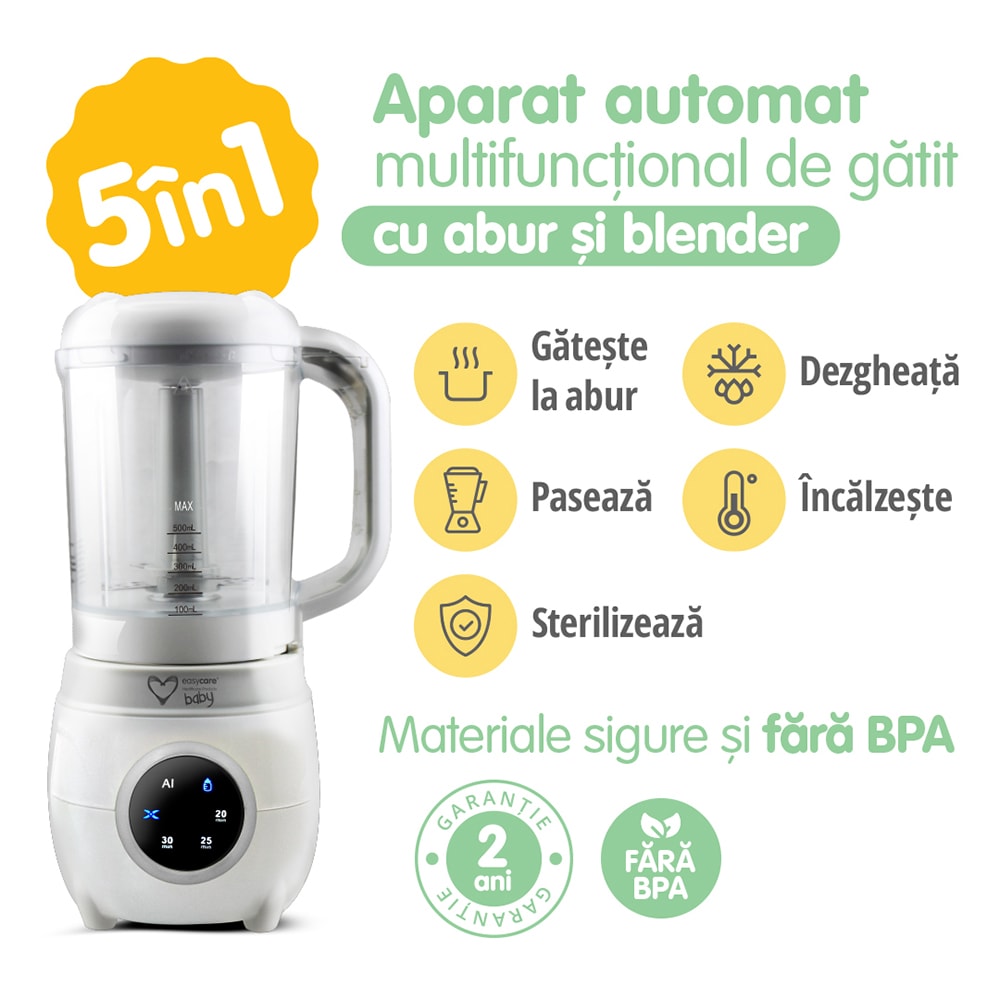 Aparat de gatit 5in1 EASYCARE EASY00218, 500ml, 300W, alb-negru