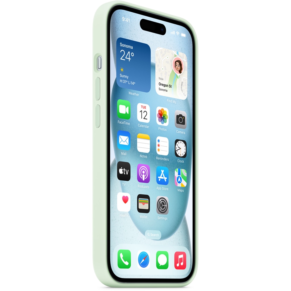 Husa telefon APPLE iPhone 15 Silicone Case cu MagSafe - Soft Mint, MWNC3ZM/A