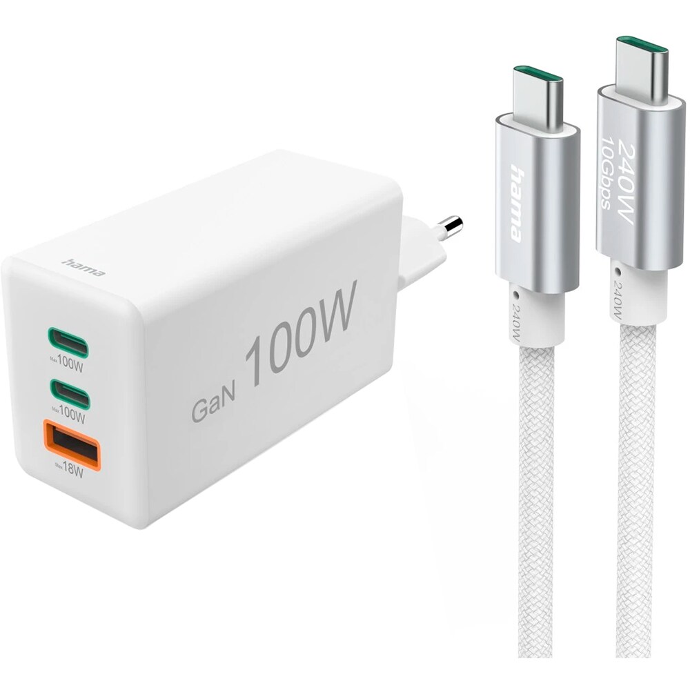 Incarcator universal laptop HAMA 200027, cablu USB-C, 100W, alb