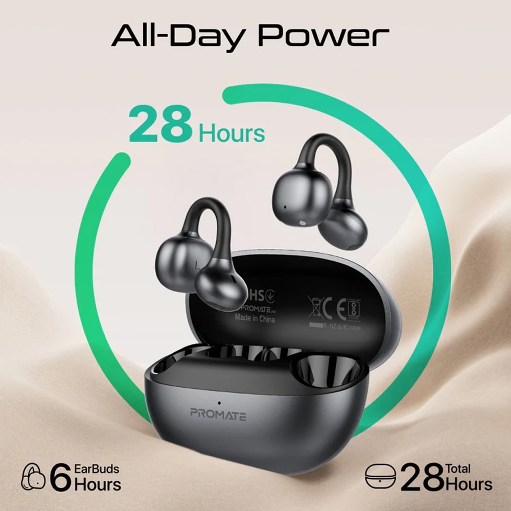 Casti PROMATE AirClip-Pro, True wireless, Bluetooth, Open-ear, Microfon, negru