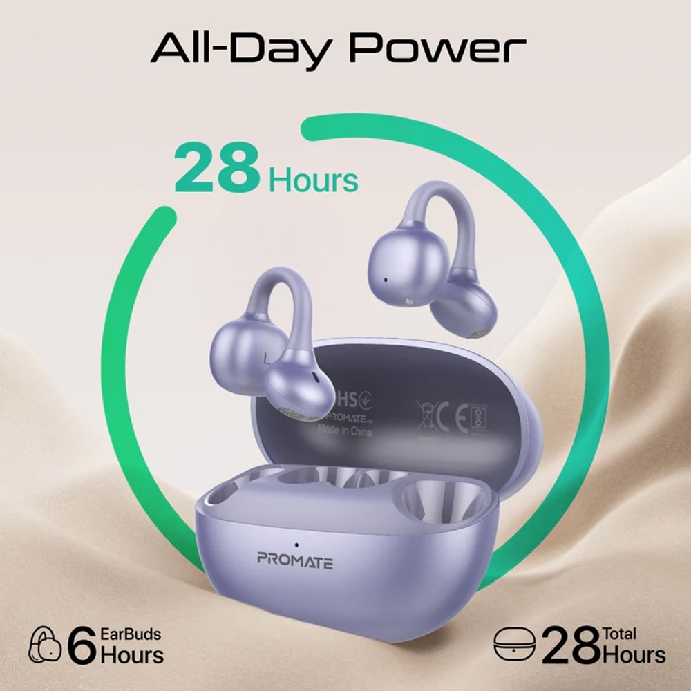 Casti PROMATE AirClip-Pro, True wireless, Bluetooth, Open-ear, Microfon, violet