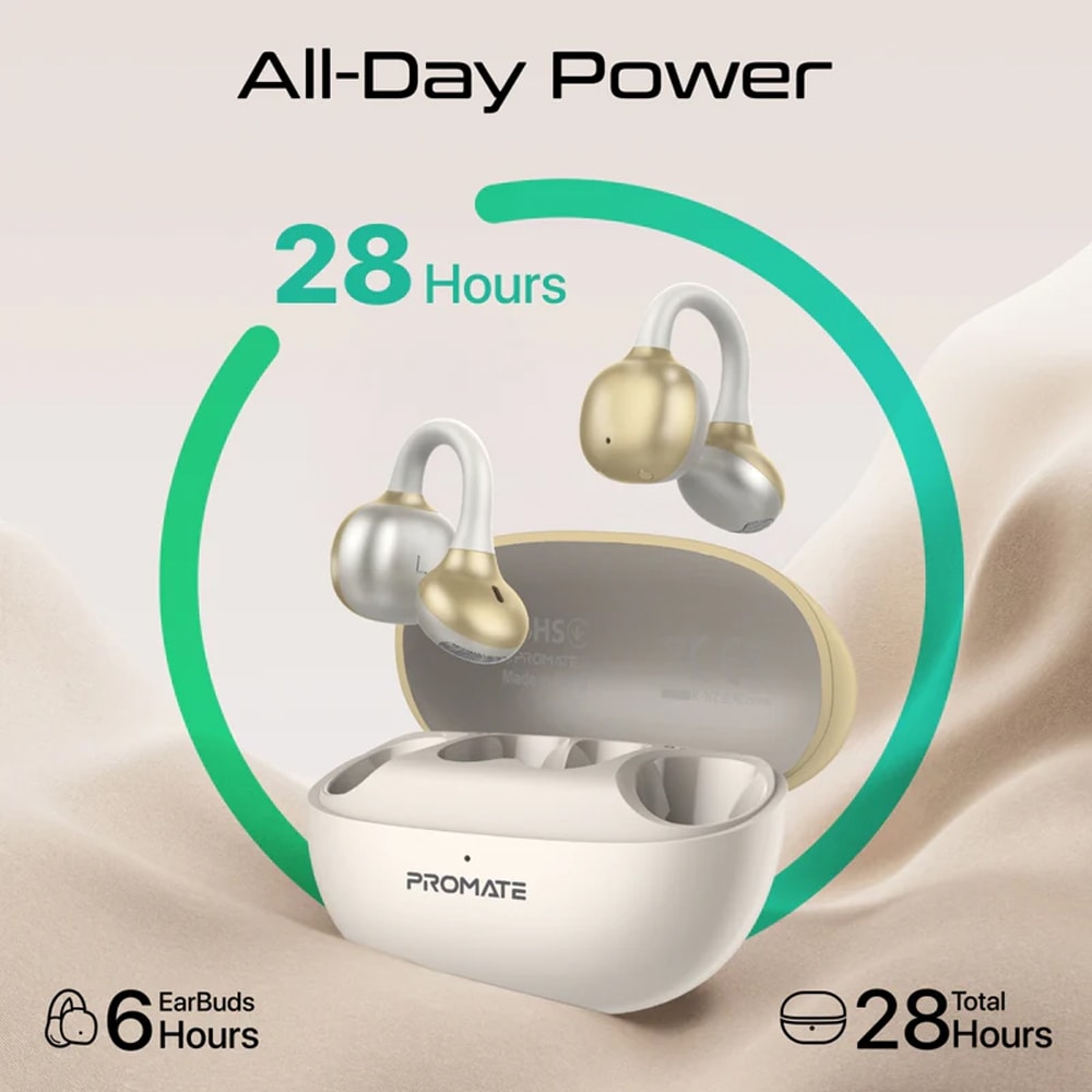 Casti PROMATE AirClip-Pro, True wireless, Bluetooth, Open-ear, Microfon, alb