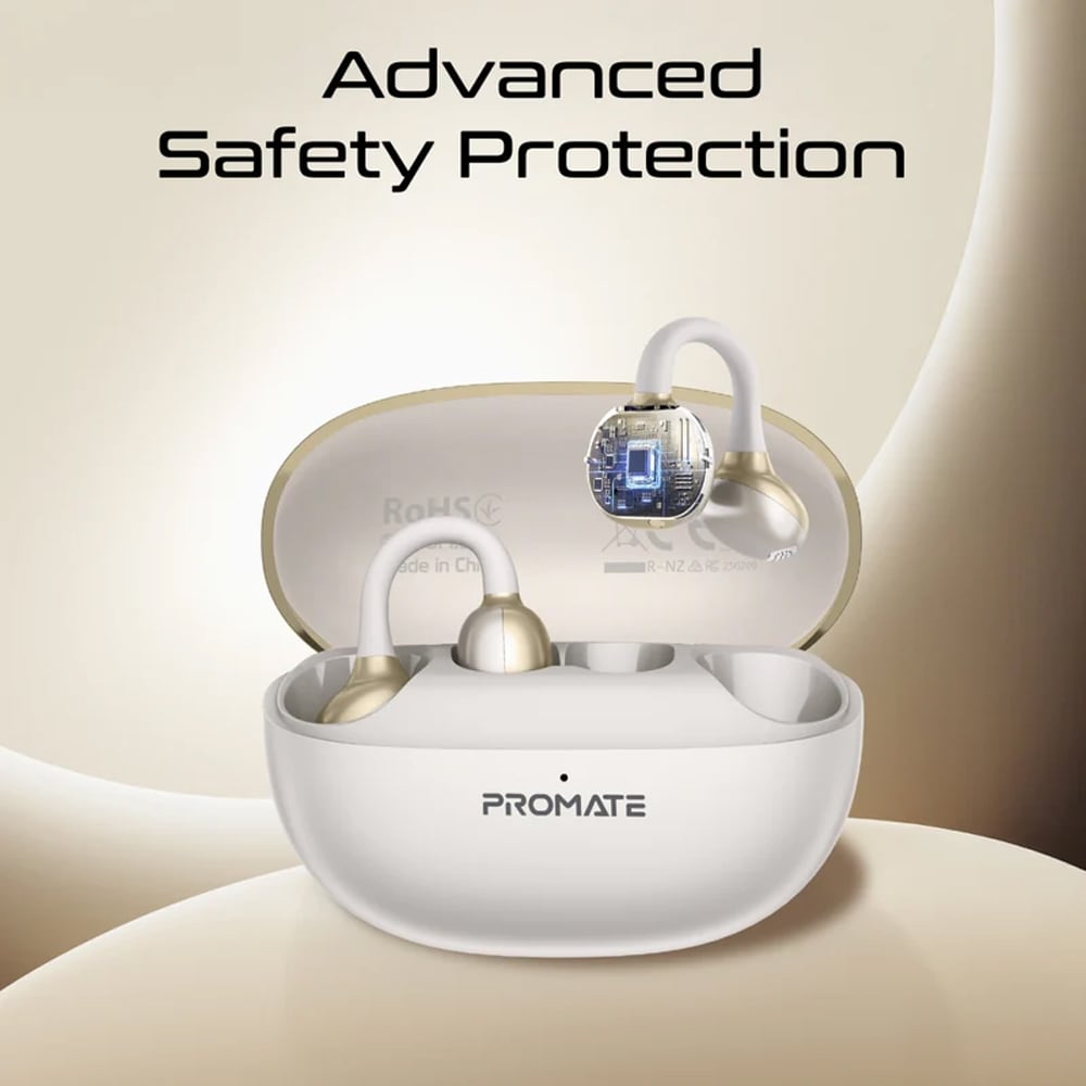 Casti PROMATE AirClip-Pro, True wireless, Bluetooth, Open-ear, Microfon, alb