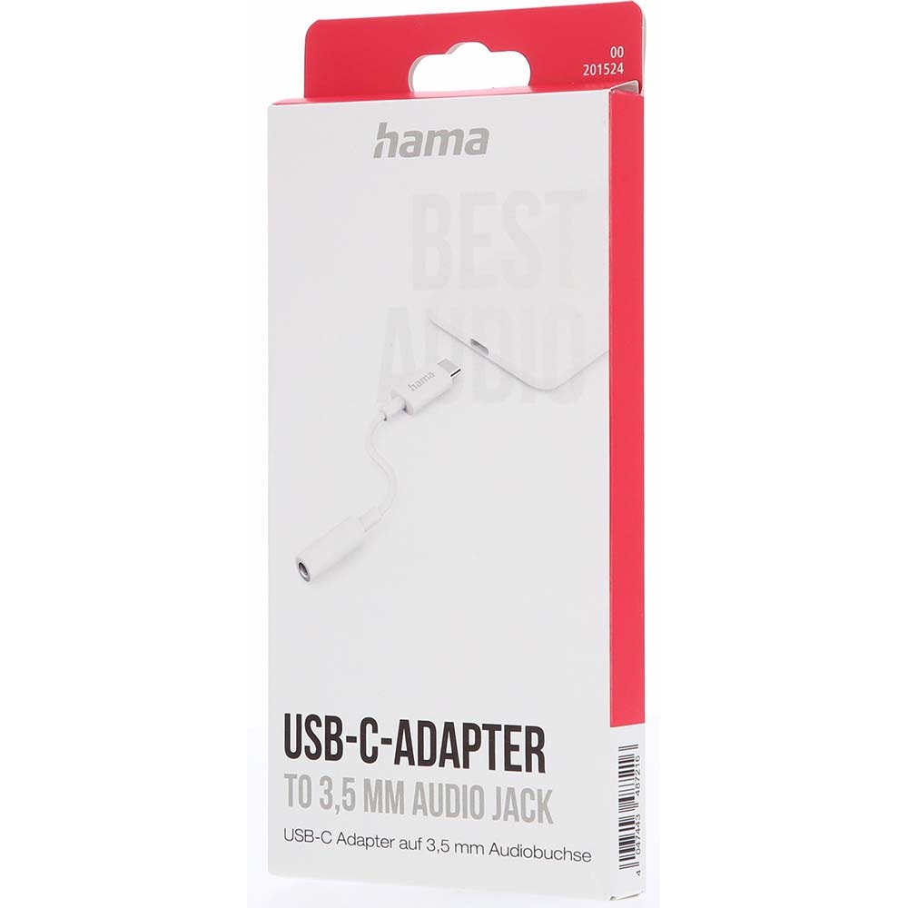 Adaptor audio HAMA 201524, USB-C - Jack 3.5mm, alb