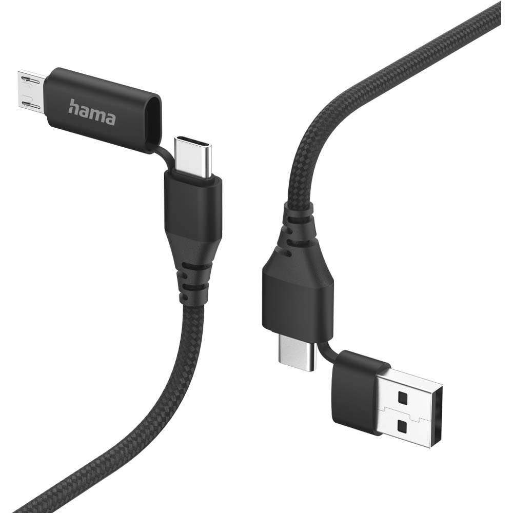 Cablu date 4 in 1 HAMA 201537, USB-C/USB-A - USB-C/MicroUSB, 1.5m, negru