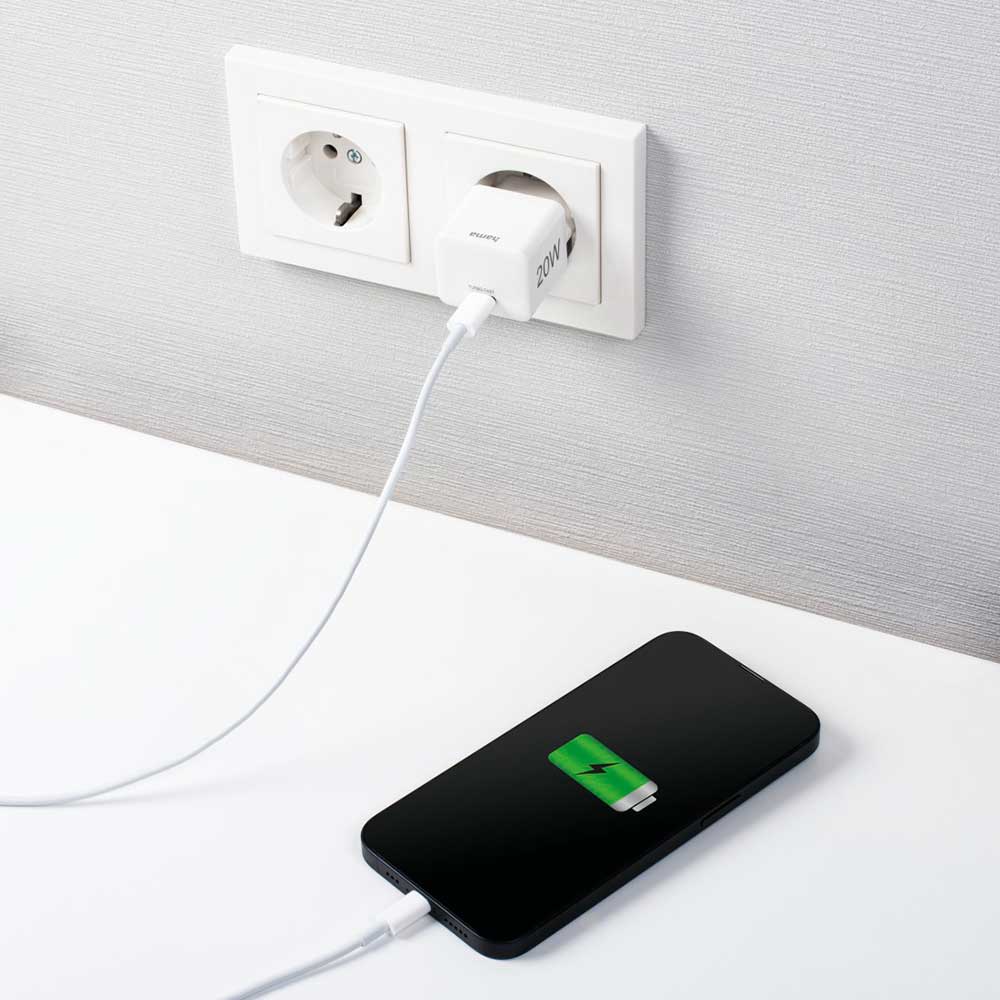 Incarcator retea HAMA 201650, 1x USB-C, 20W Power Delivery (PD), Quick Charge 3.0, alb
