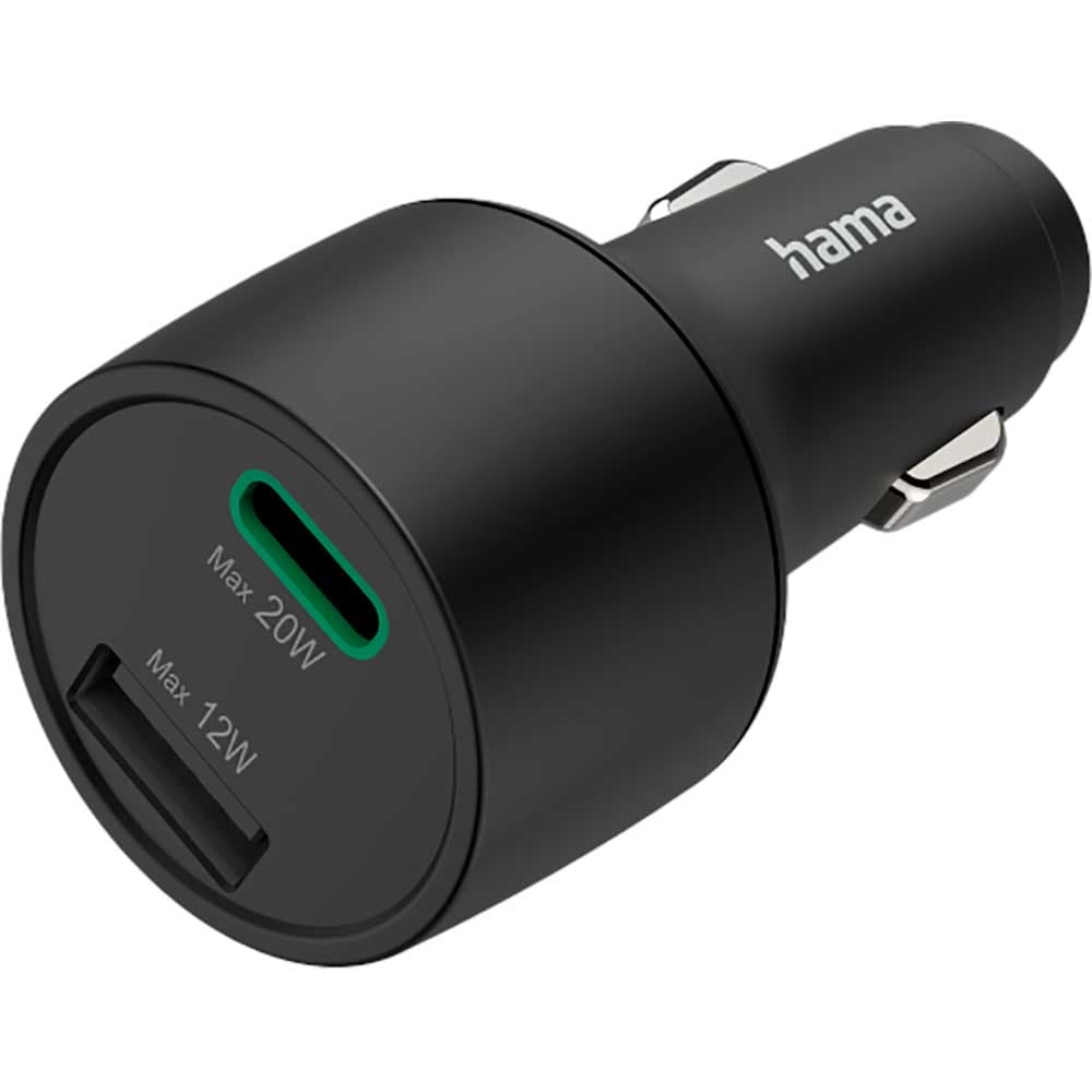 Incarcator auto HAMA 201690, 1xUSB, 1x USB-C, Power Delivery (PD), Quick Charge 3.0 20+12W, negru