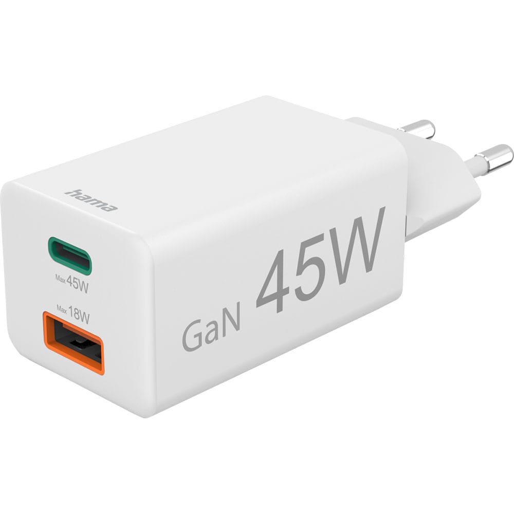Incarcator retea HAMA 201993, 1xUSB-A, 1x USB-C, Power Delivery (PD), Quick Charge 3.0, 45W, alb
