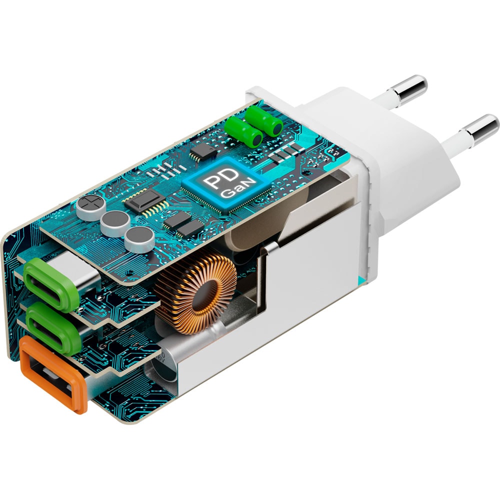 Incarcator retea HAMA 201996, 2x USB-C, 1x USB-A, Power Delivery (PD), Quick Charge 3.0, GaN, 65W, alb