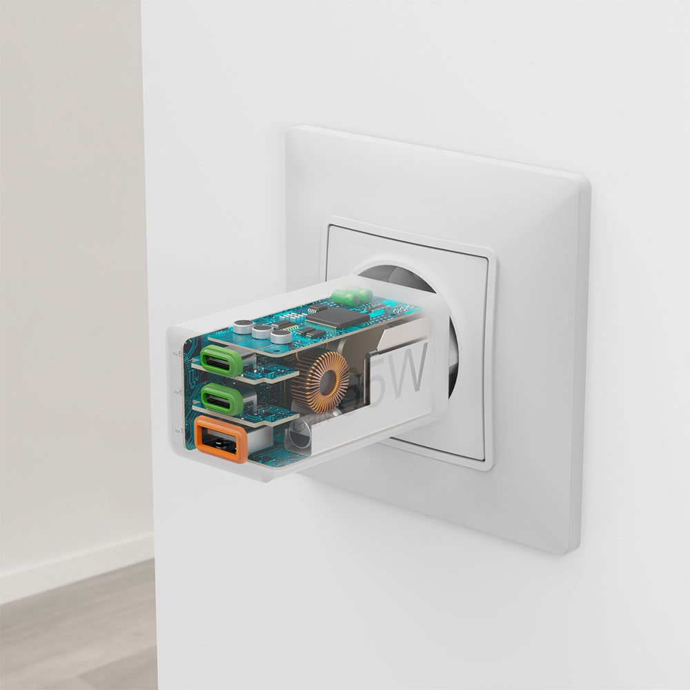 Incarcator retea HAMA 201996, 2x USB-C, 1x USB-A, Power Delivery (PD), Quick Charge 3.0, GaN, 65W, alb