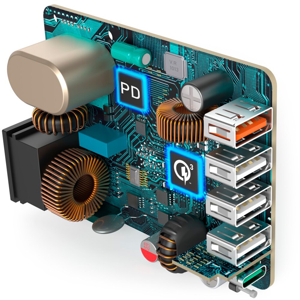 Statie incarcare HAMA 210536, 1xUSB-A Quick Charge 3.0, 1xUSB-C Power Delivery, 3xUSB-A, negru