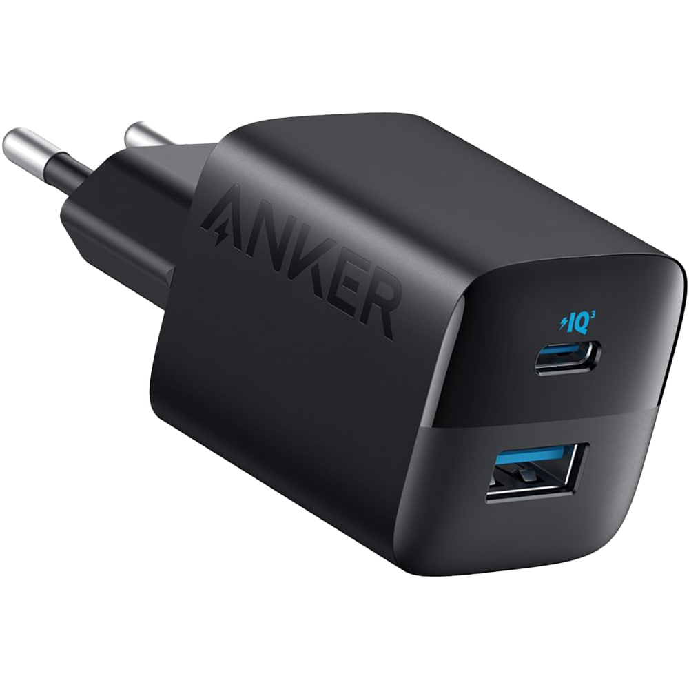 Incarcator retea ANKER 323, 1x USB-C 20W, 1x USB-A 12W, 33W, negru