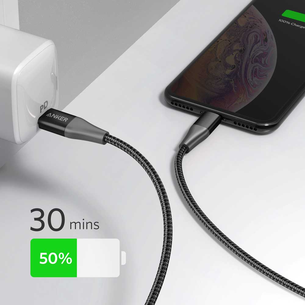 Cablu date ANKER PowerLine+ II A8652H11, USB-C - Lightning, 0.9m negru